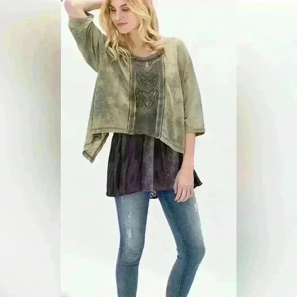 Women’s Embellished Top Size Small Fairy Boho Artsy Lagenlook Green Hippie - Picture 3 of 10